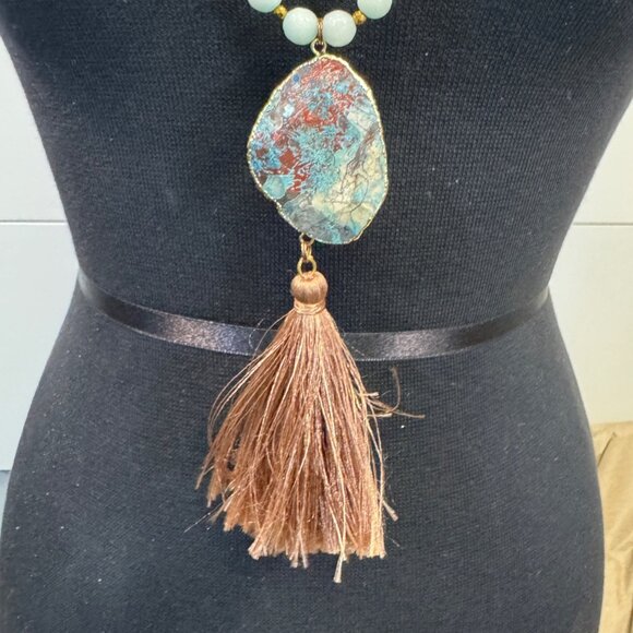 Natural Stone Beads Necklace With Unique Pendant And Tassel Detail By BPD Design - Picture 2 of 6